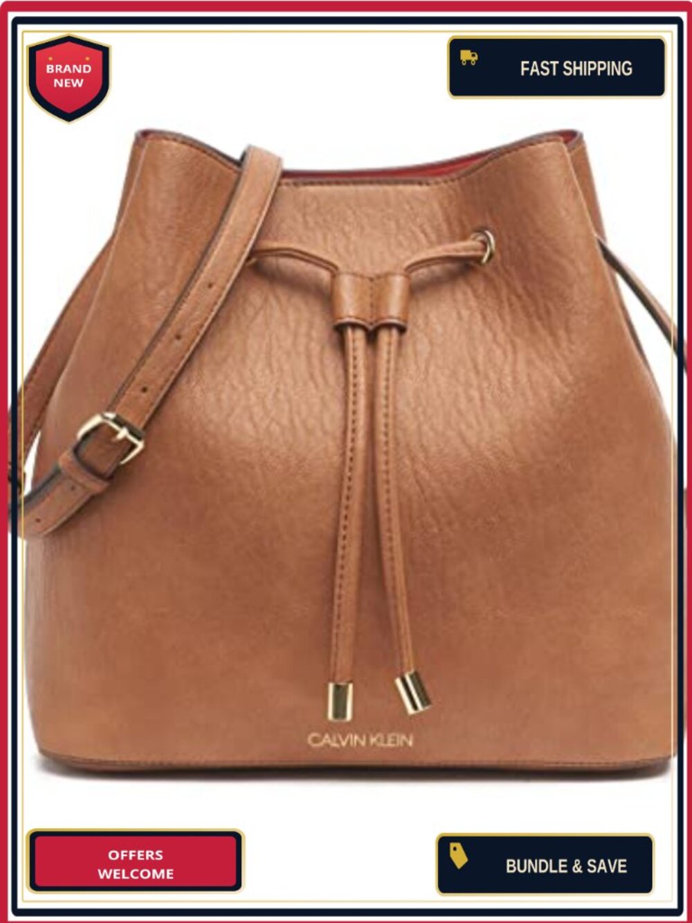 Faux Leather Bucket Shoulder Bag with Drawstring Closure and Adjustable Strap